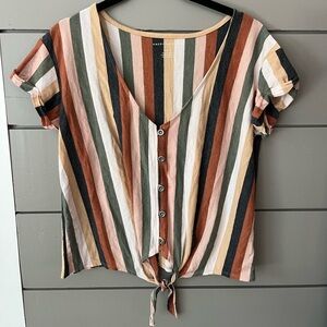 American Eagle Striped button down tie front short‎ sleeve top size S